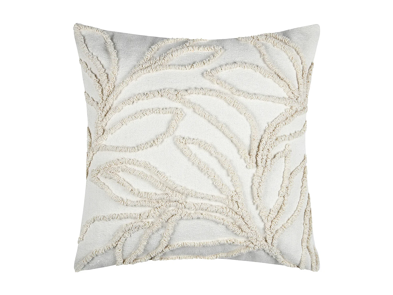 Coussin carré effet matière brodé de feuilles