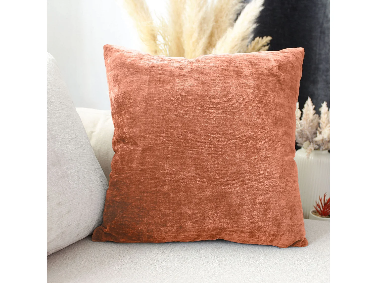 Coussin Déco en Velours "Velvet" 40x40cm Pêche