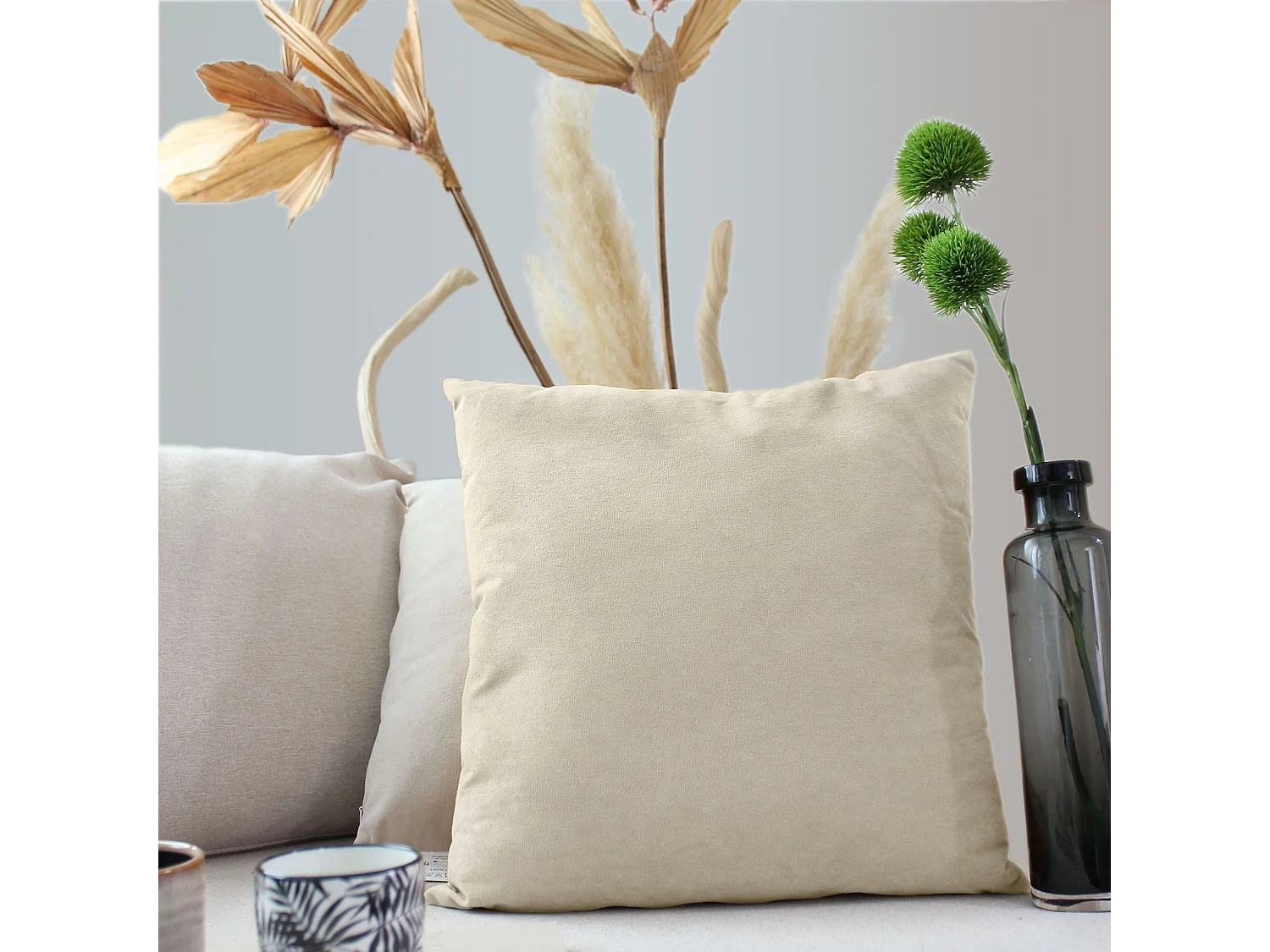 Coussin Déco en Velours "Câlin" 40x40cm Écru