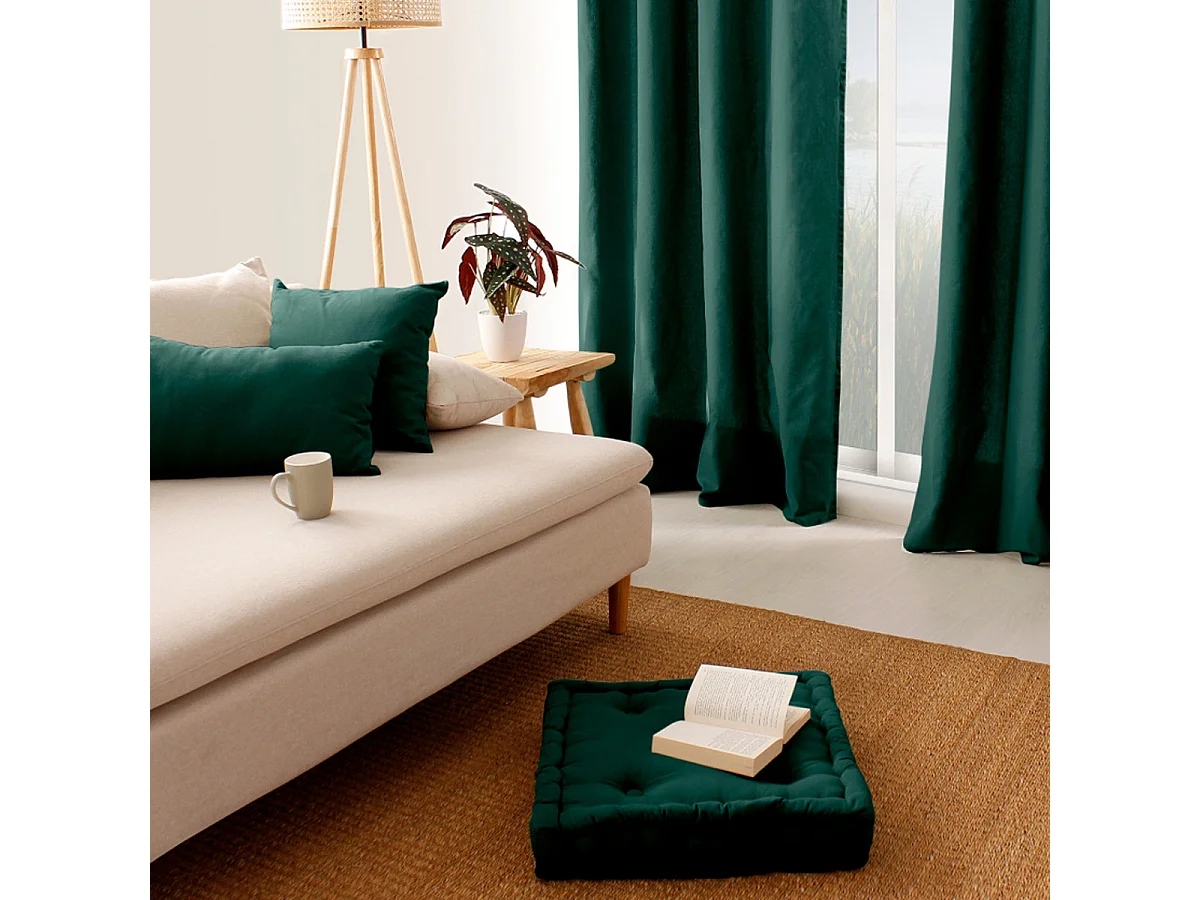 Coussin Déco Uni Déhoussable "Panama" 60x60cm Vert Foncé
