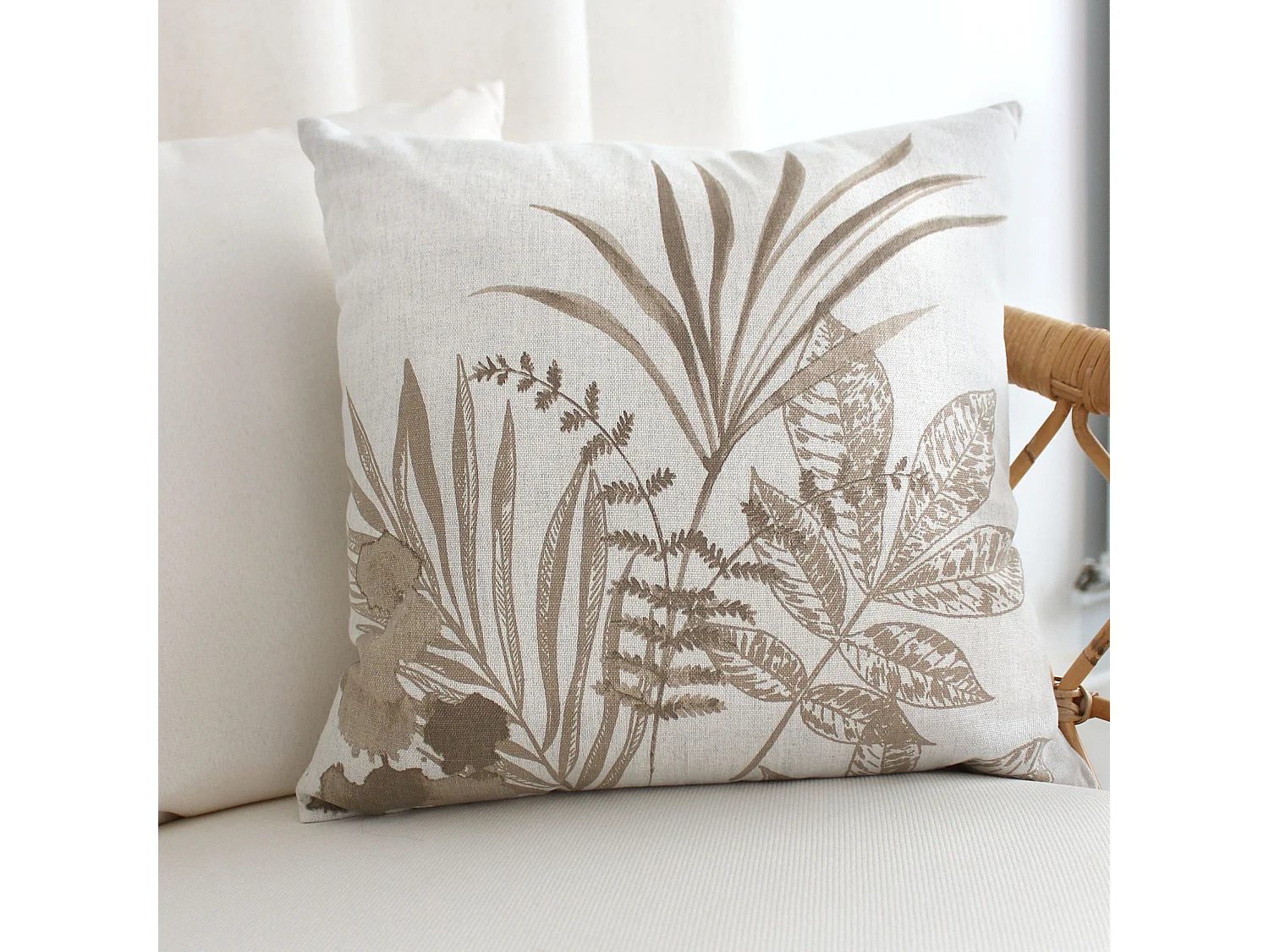 Coussin Déco à Motifs "Natura" 40x40cm Écru