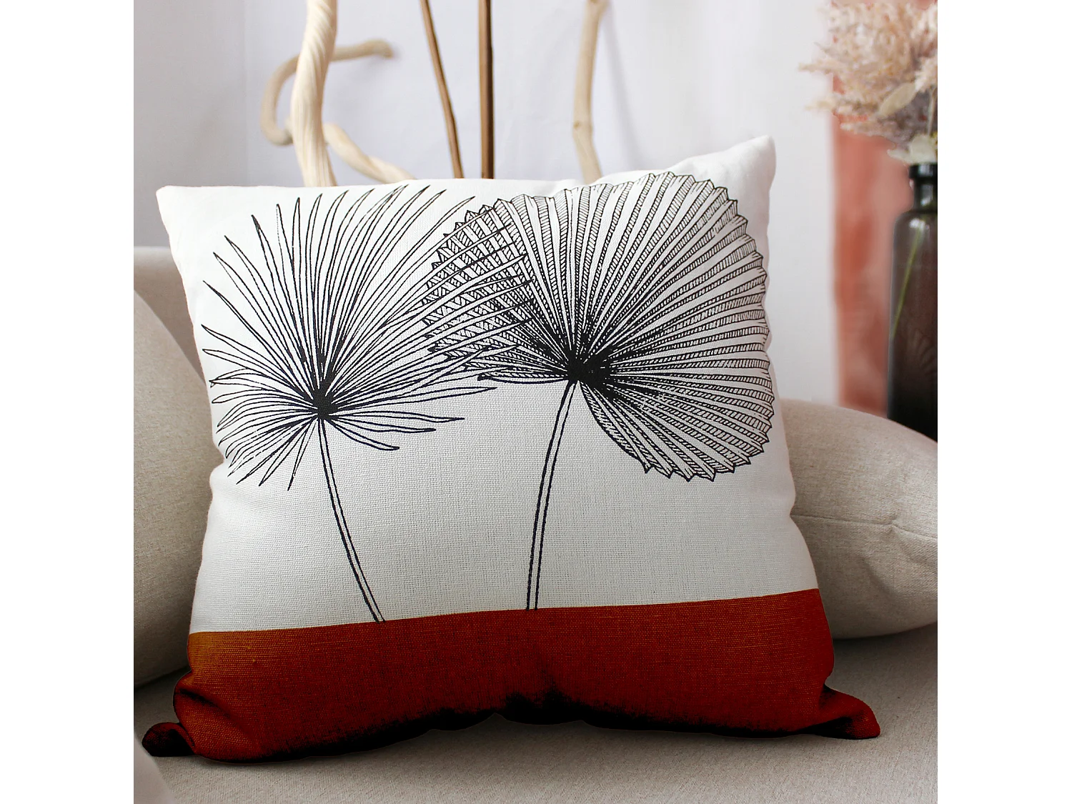 Cojín cuadrado hojas de palmera