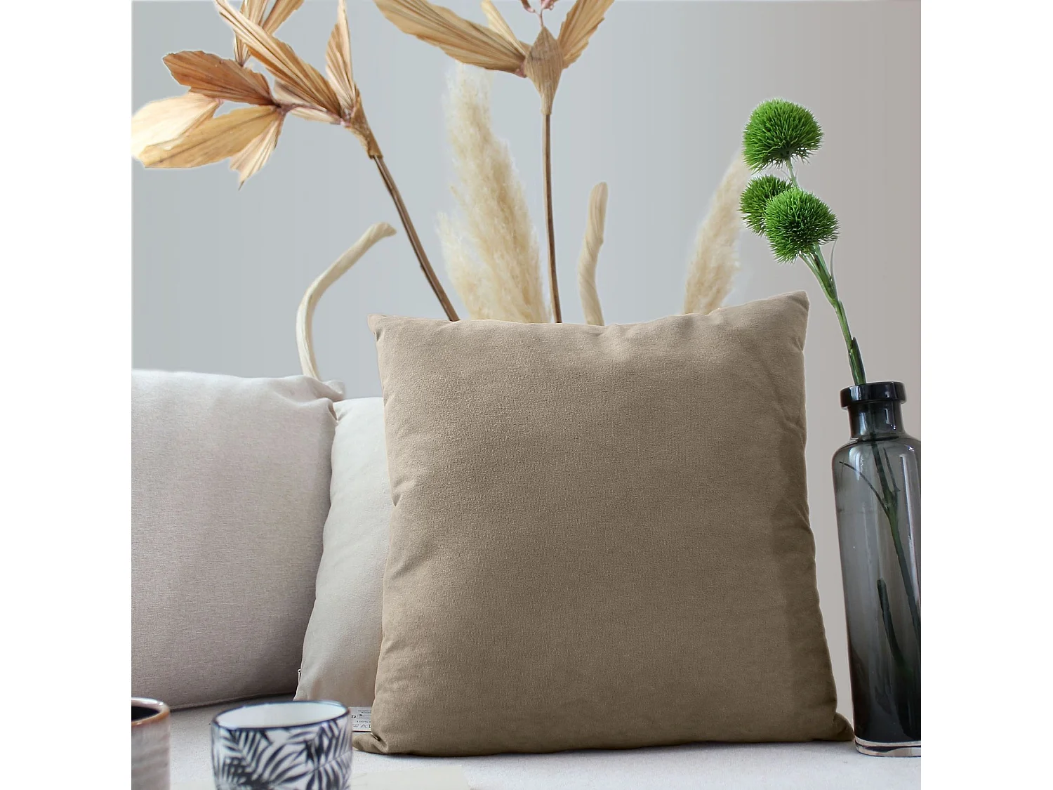 Coussin Déco en Velours "Câlin" 40x40cm Naturel