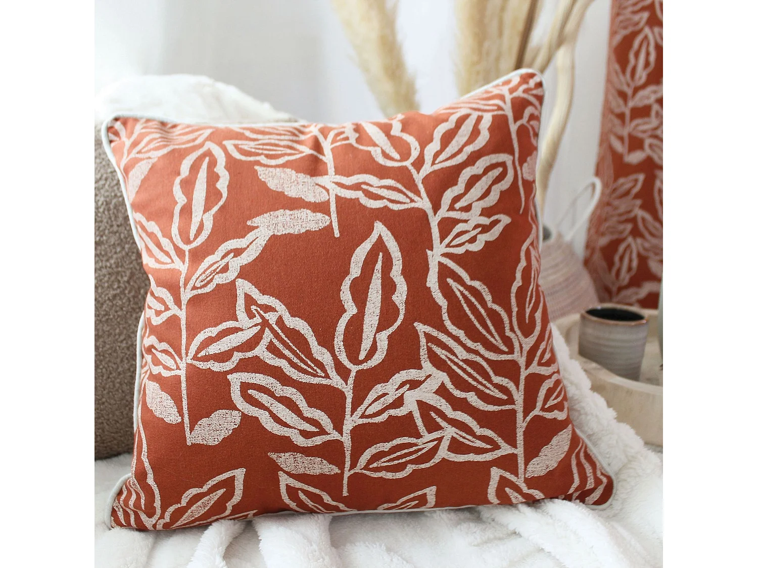 Coussin Déco à Motifs "Lodge" 40x40cm Terracotta