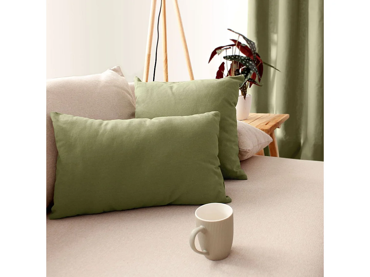 Coussin Déco Uni "Panama" 30x50cm Vert Olive