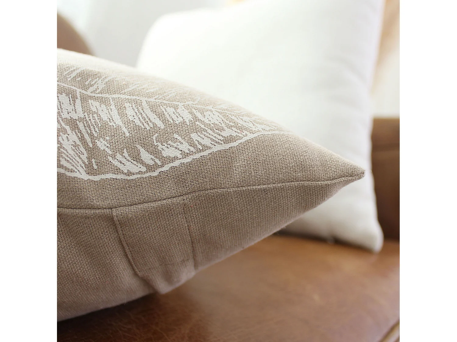 Coussin Déco à Motifs "Natura" 40x40cm Naturel & Écru