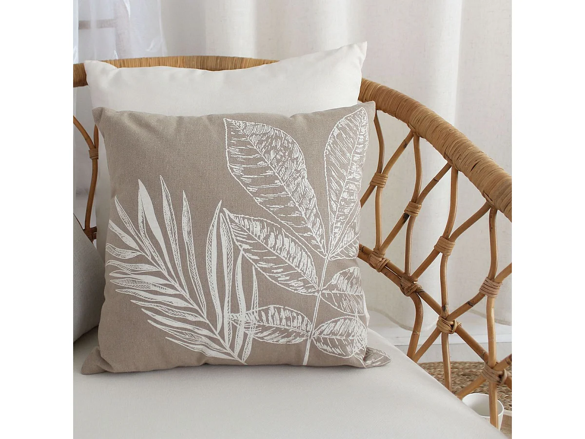 Coussin Déco à Motifs "Natura" 40x40cm Naturel & Écru