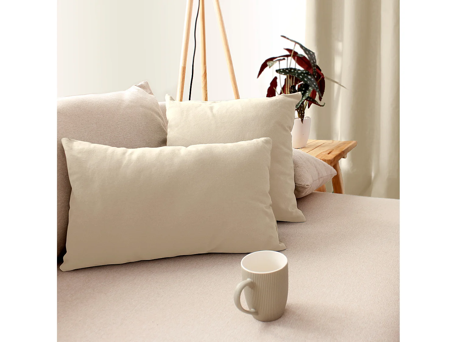 Coussin Déco Uni Déhoussable "Panama" 40x40cm Écru