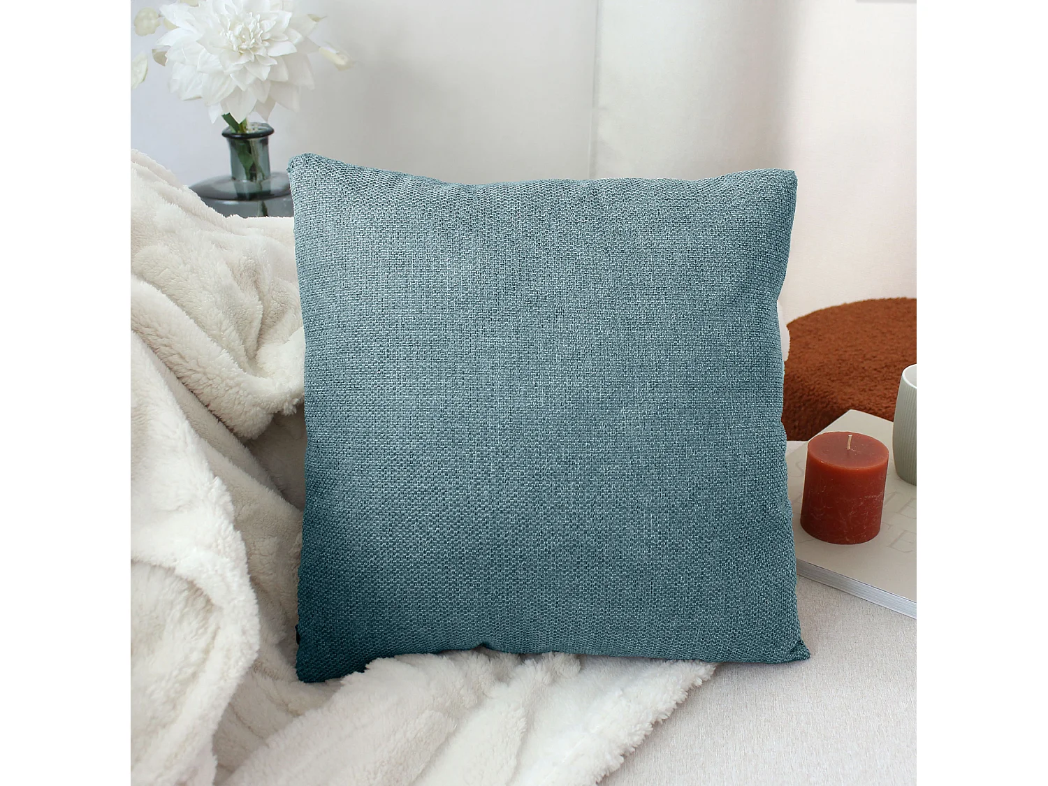Coussin Déco en Velours "Lagarta" 40x40cm Bleu Canard