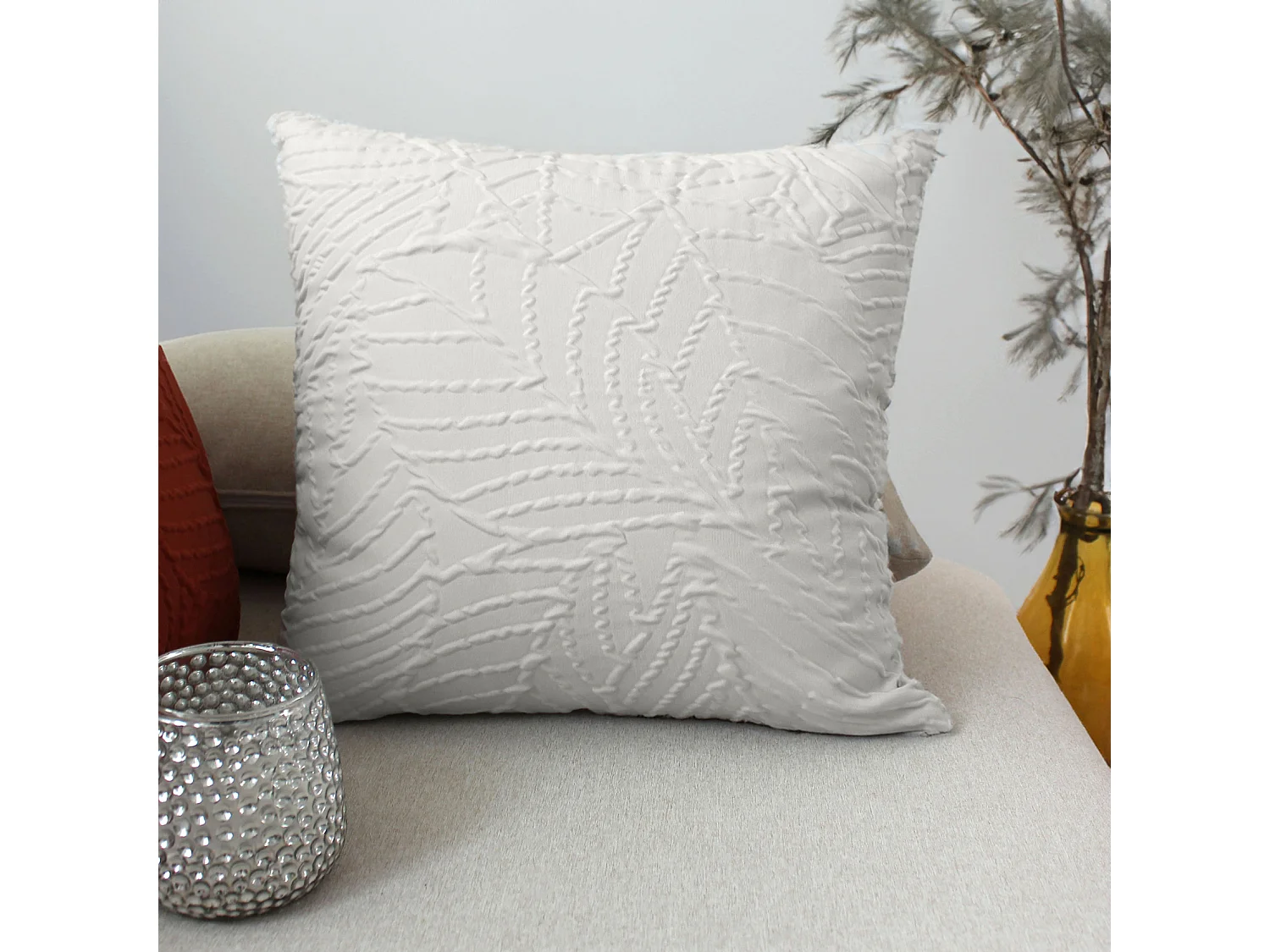 Coussin Déco Effet Gaufré "Karabane" 40x40cm Écru