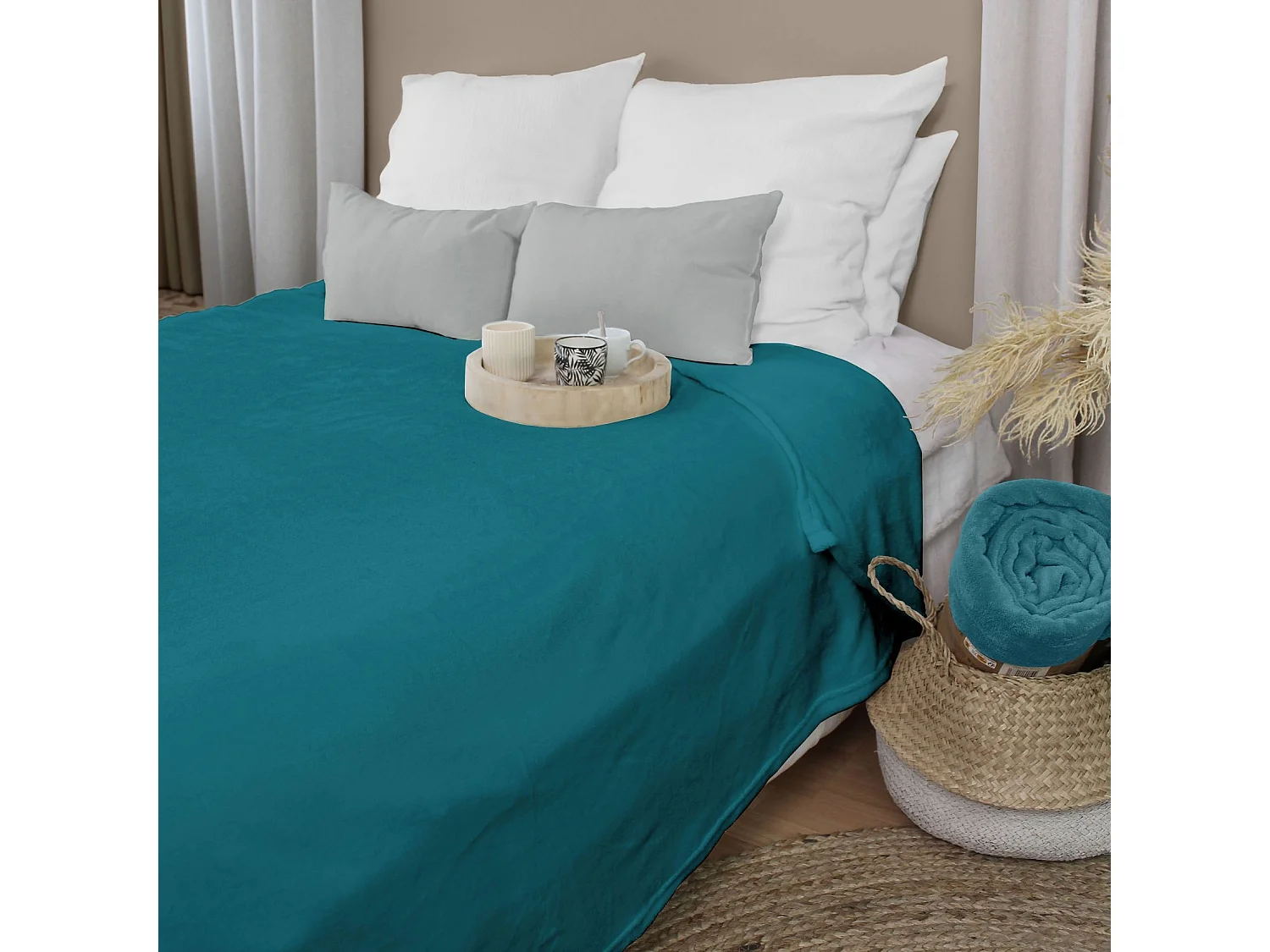 Plaid Polaire XL Uni "Coral Fleece" 180x220cm  Bleu Canard