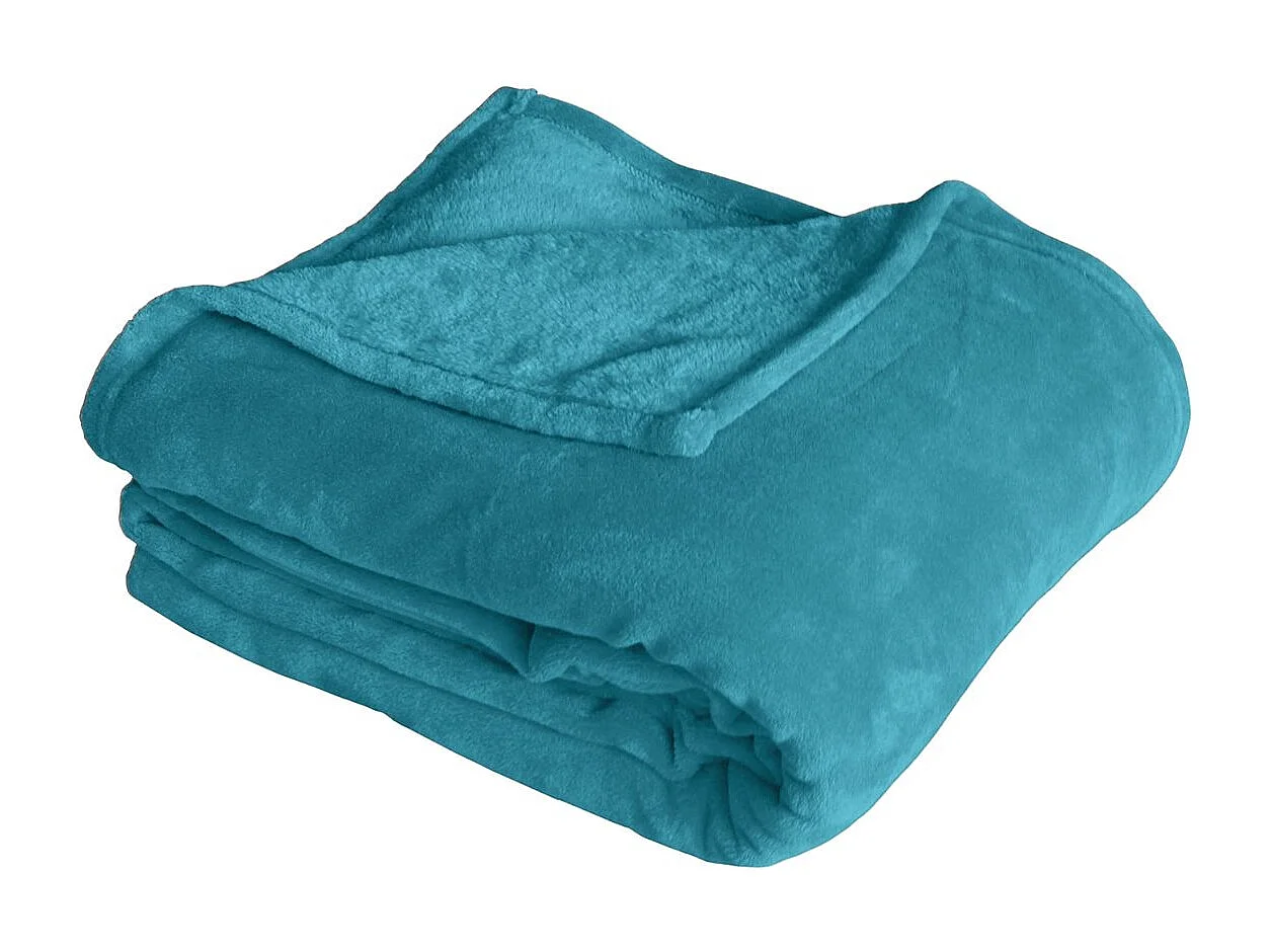 Plaid Polaire XL Uni "Coral Fleece" 180x220cm  Bleu Canard