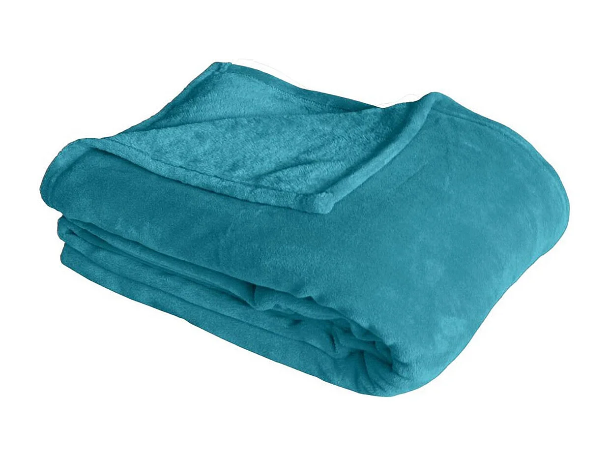 Plaid Polaire XL Uni "Coral Fleece" 180x220cm  Bleu Canard