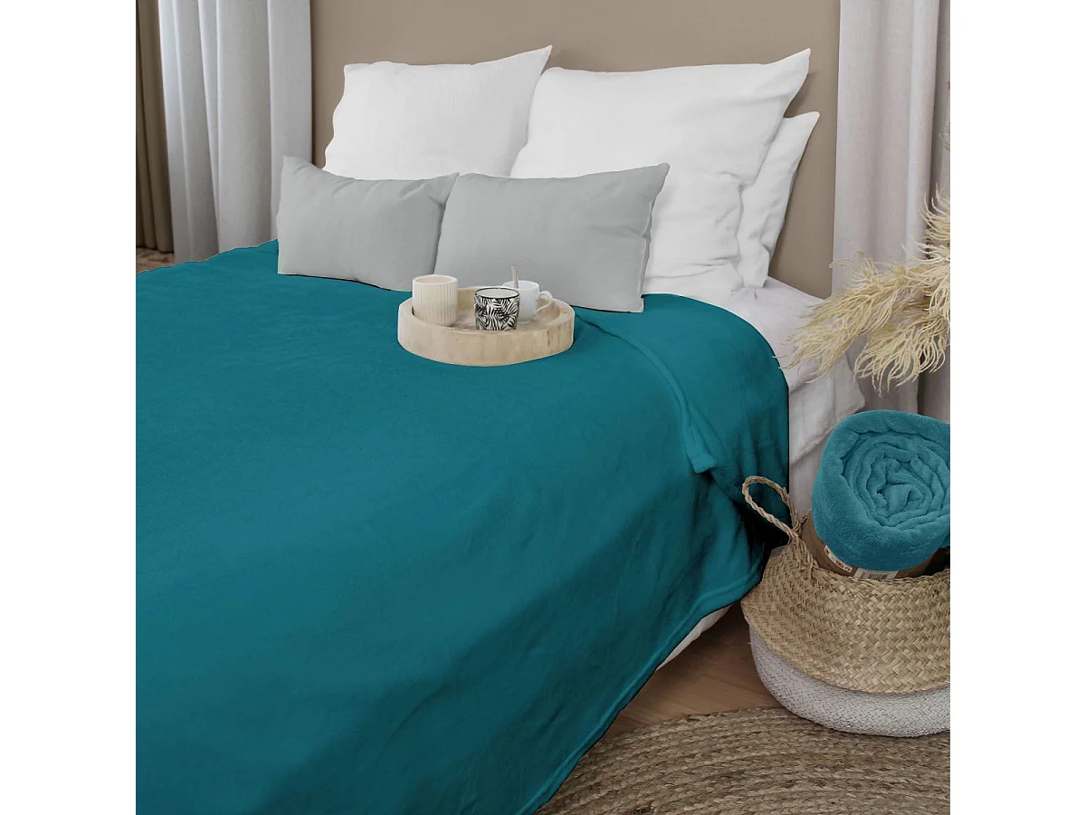 Plaid Polaire XL Uni "Coral Fleece" 180x220cm  Bleu Canard