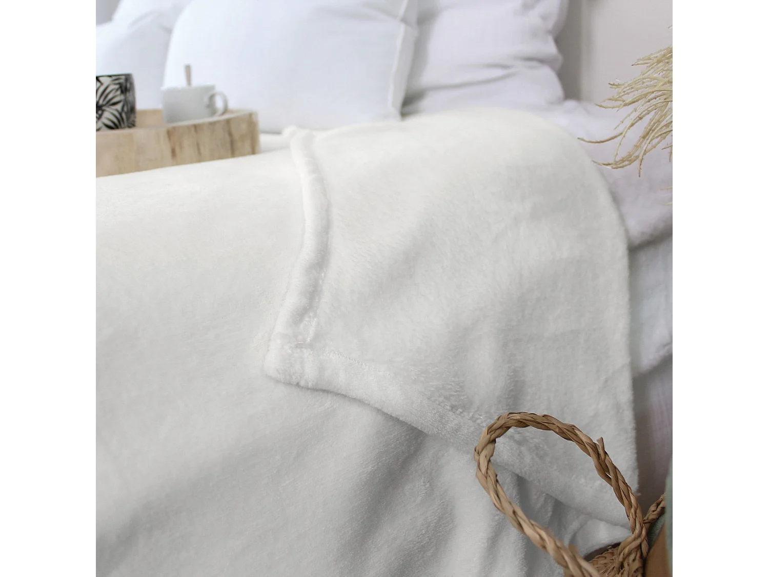 Plaid Polaire XL Uni "Coral Fleece" 180x220cm Écru