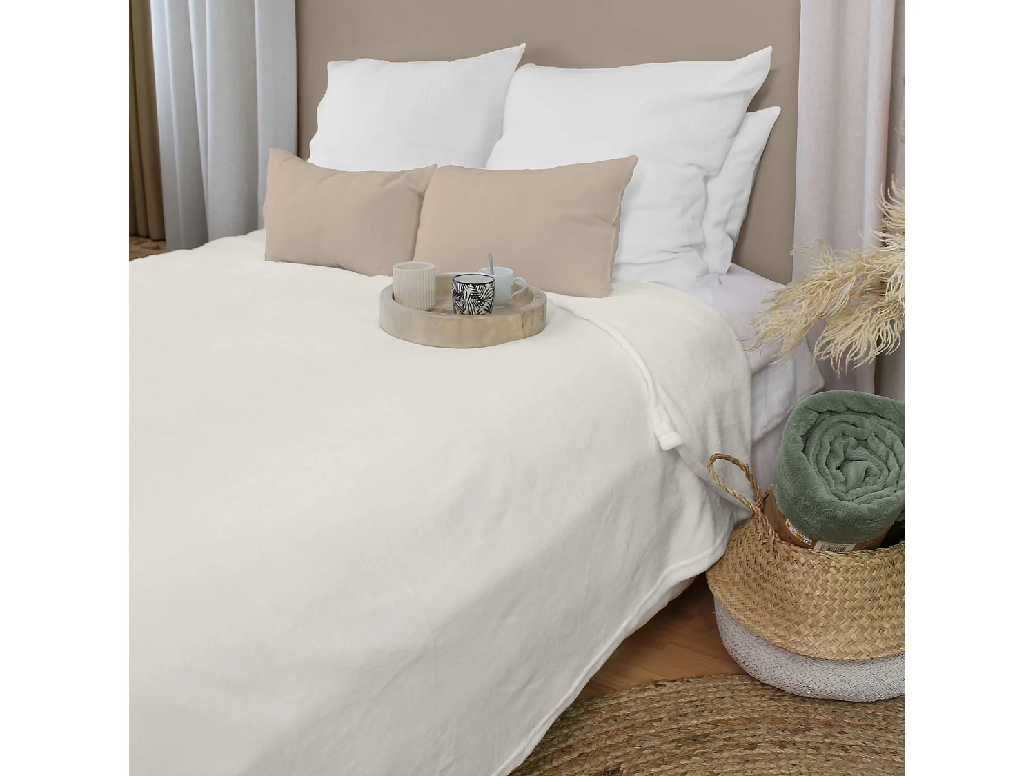 Plaid Polaire XL Uni "Coral Fleece" 180x220cm Écru