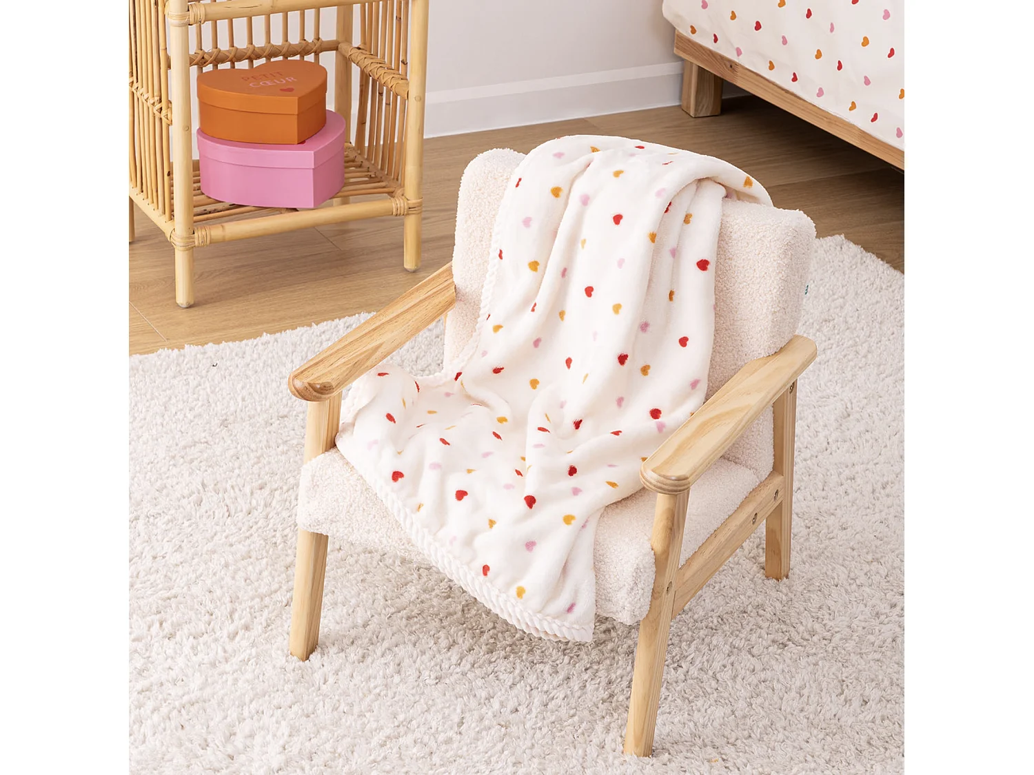 Plaid Enfant Flanelle Cœur "Amour" 75x100cm Multicolore