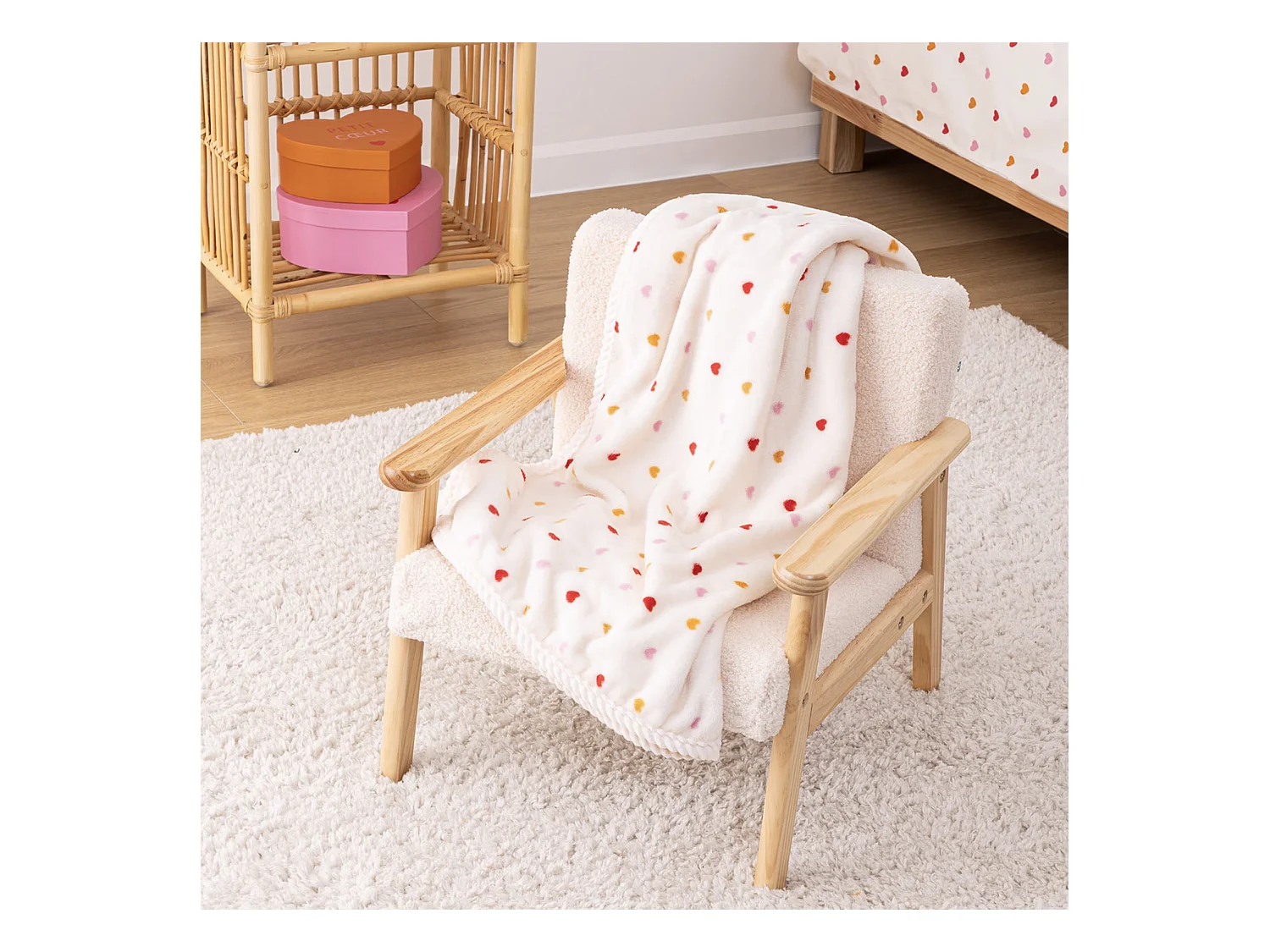 Plaid Enfant Flanelle Cœur "Amour" 75x100cm Multicolore