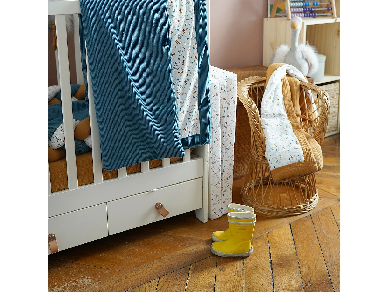 Couverture réversible pour bébé en double gaze de coton et jersey