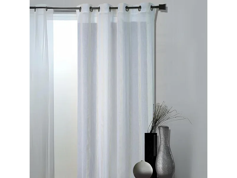 Voilage Fantaisie Tissée Rayures Blanc