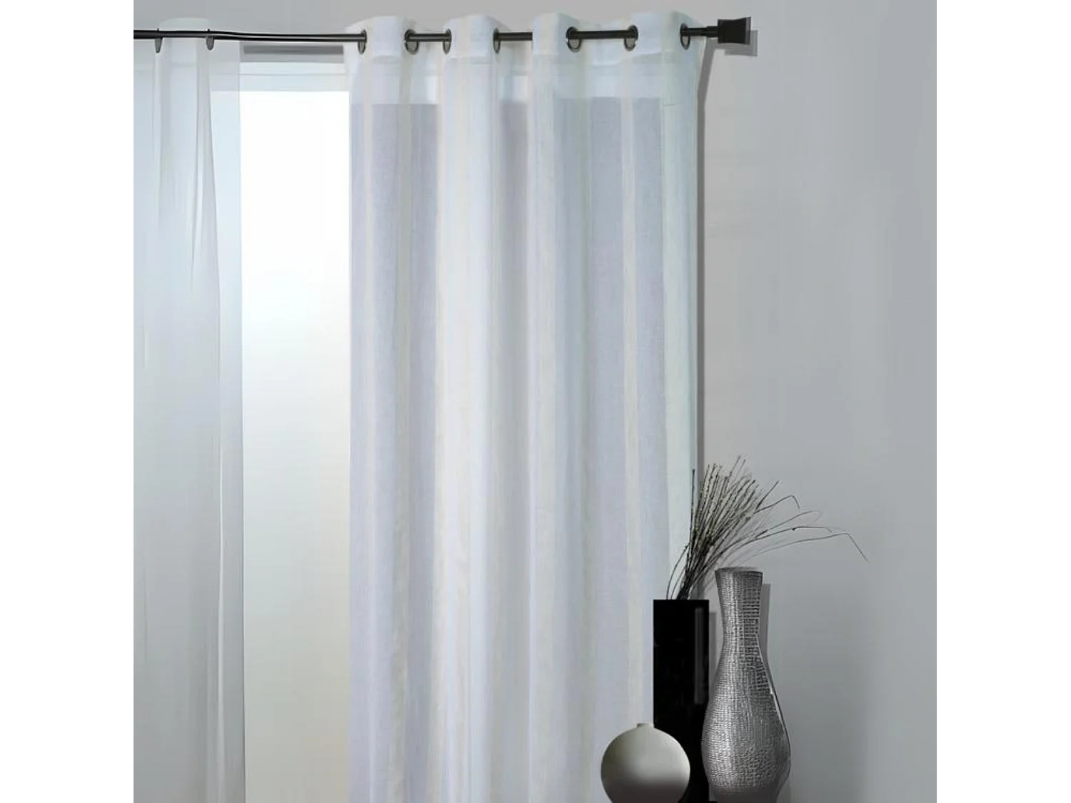 Voilage Fantaisie Tissée Rayures Blanc