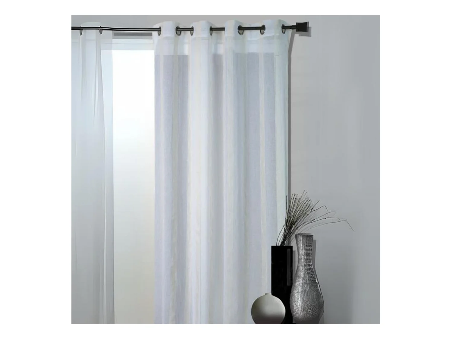 Voilage Fantaisie Tissée Rayures Blanc