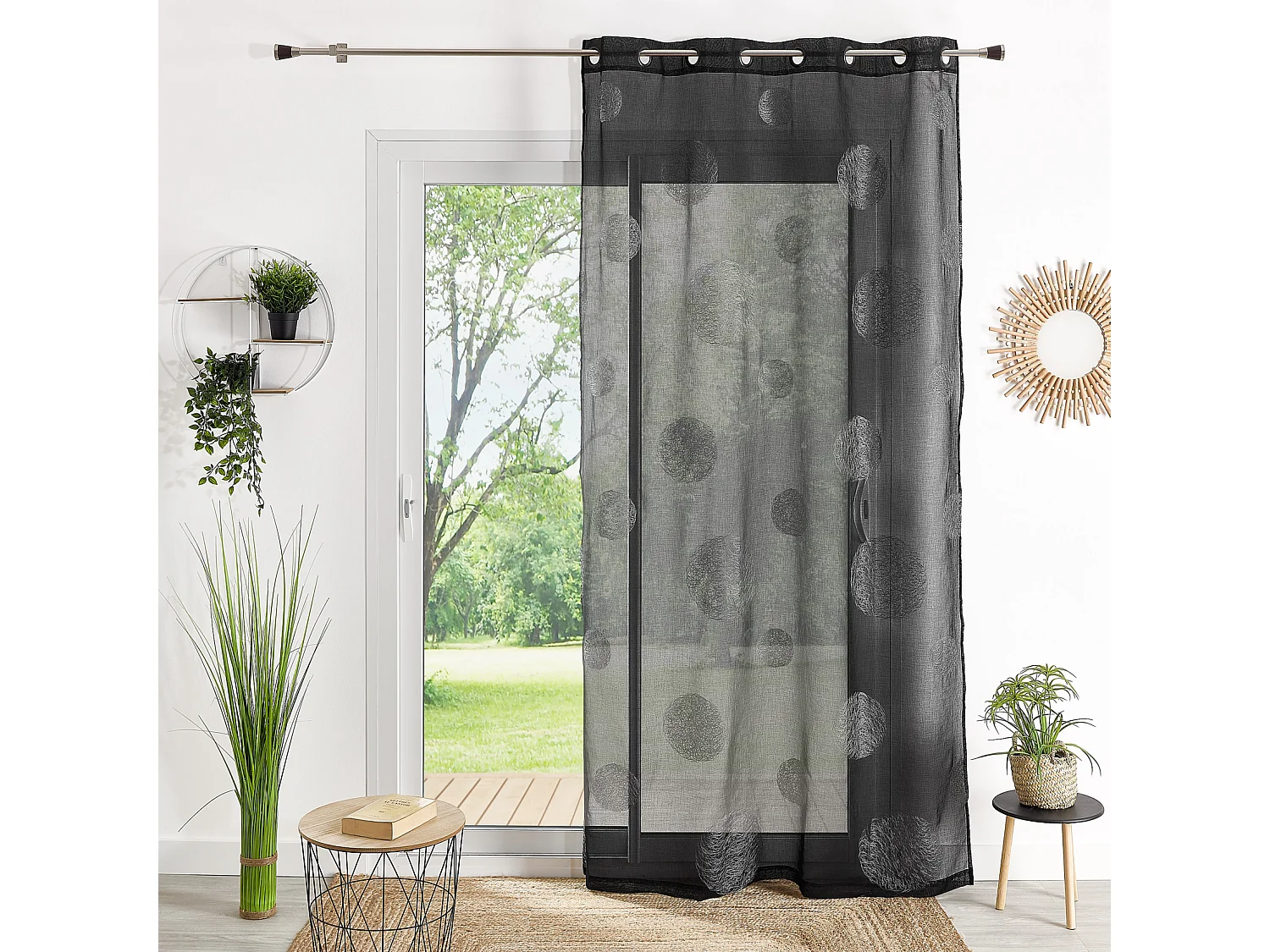 Voilage en Etamine Brodé de Ronds Mélés