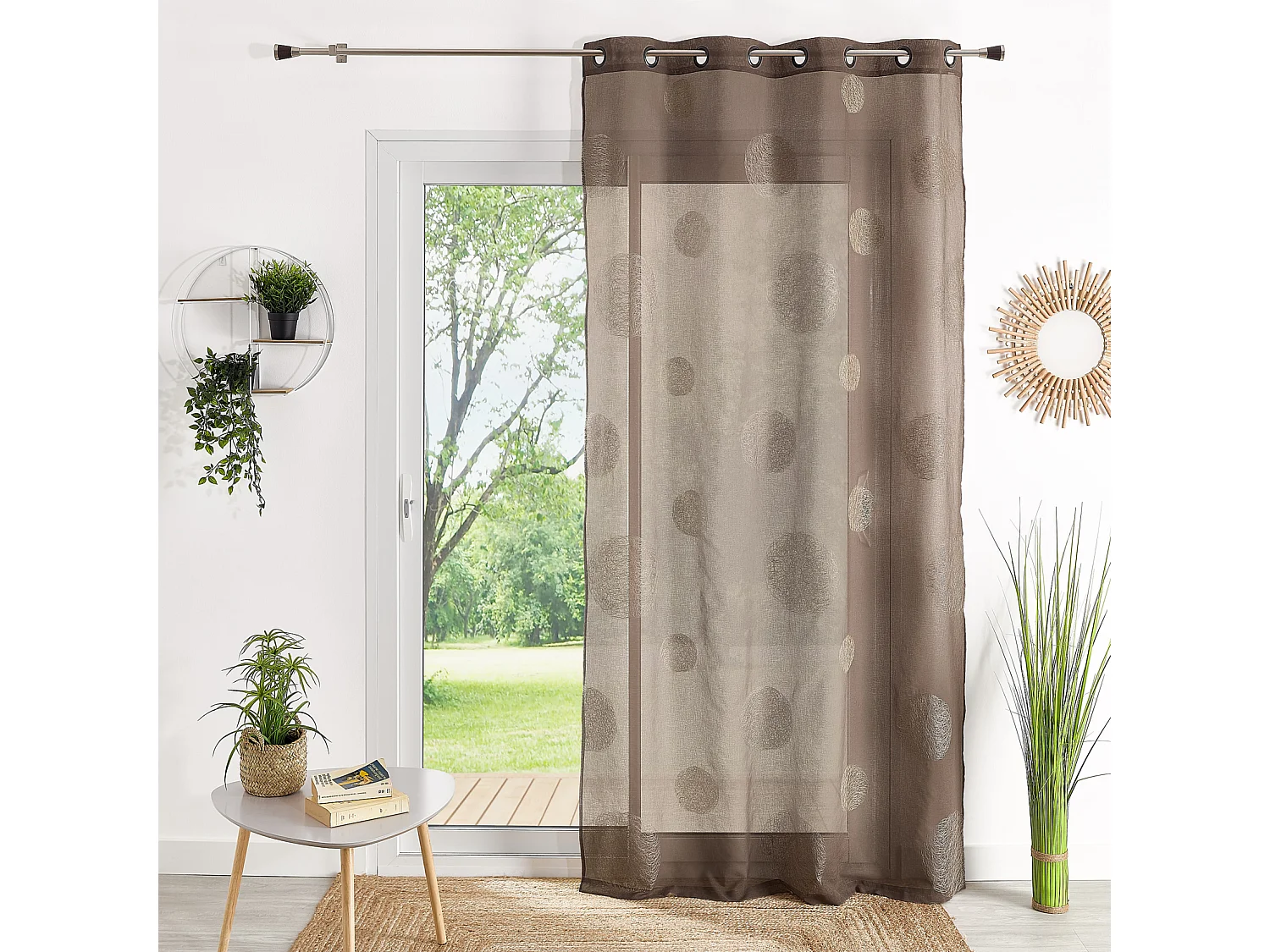 Voilage en Etamine Brodé de Ronds Mélés