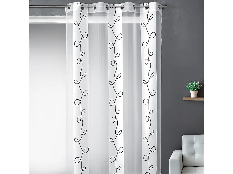 Voilage dévoré imprimé rayures et fils