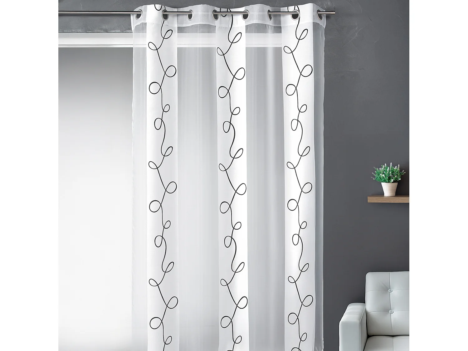 Voilage dévoré imprimé rayures et fils