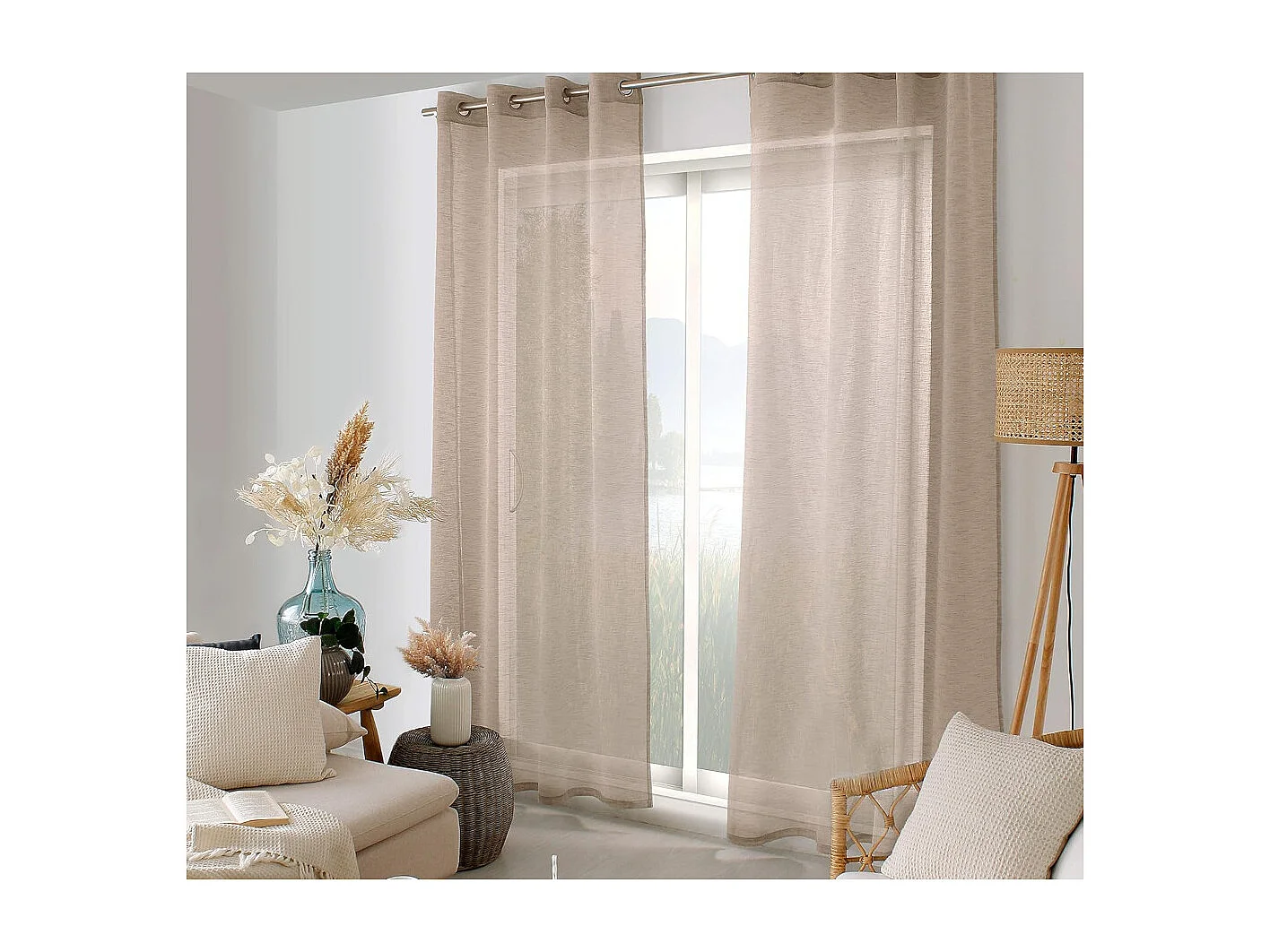 Rideau Voilage Effet Lin "Maya" 140x240cm Vison