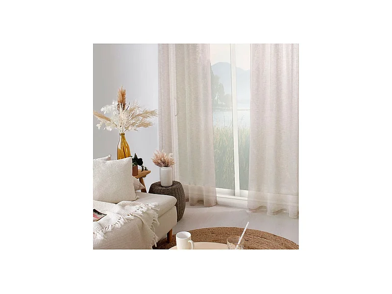 Rideau Voilage Effet Lin "Maya" 140x240cm Naturel