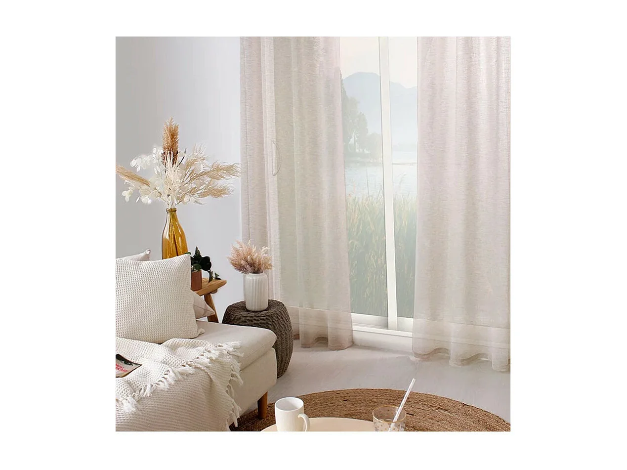 Rideau Voilage Effet Lin "Maya" 140x240cm Naturel