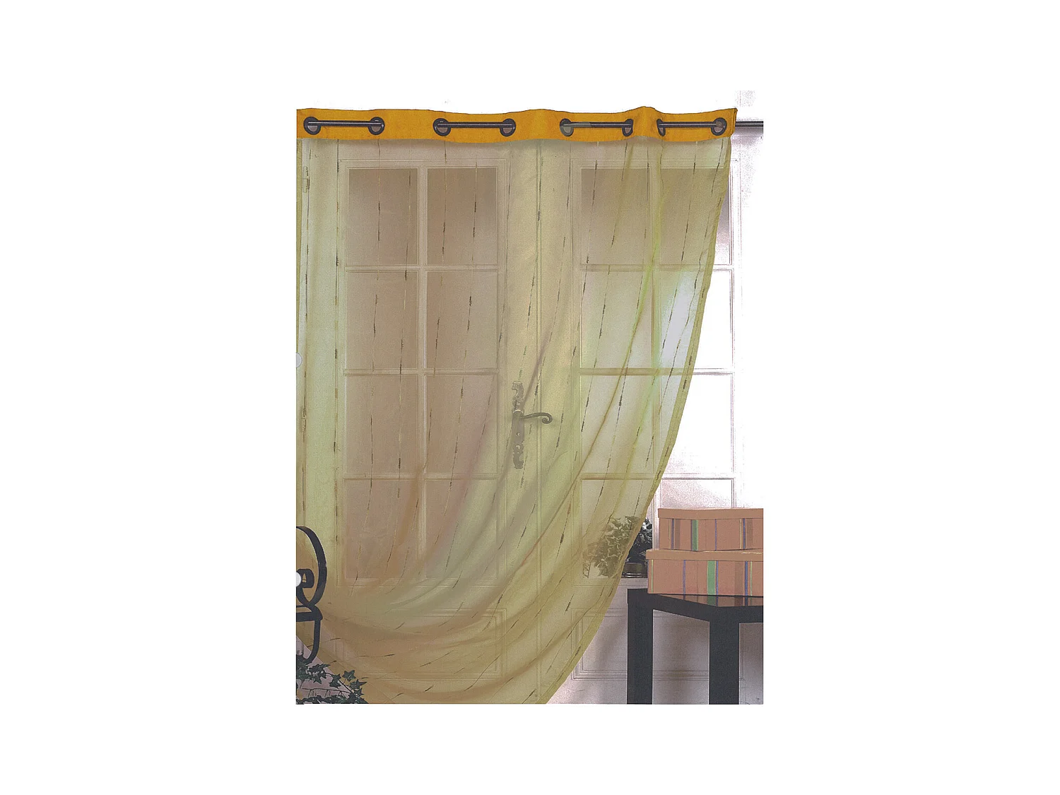Voilage en Organza à Fines Rayures Brodées