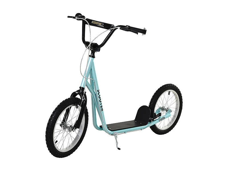 Trottinette patinette pour enfants à partir de 5 ans grands pneus guidon réglable poignée frein et béquille acier bleu