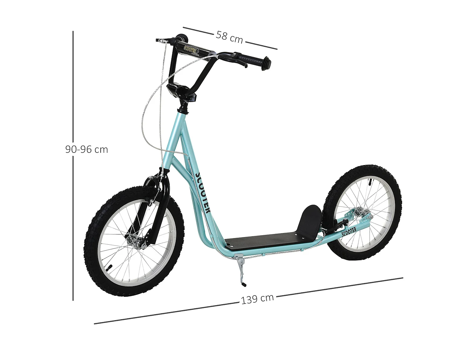 Trottinette patinette pour enfants à partir de 5 ans grands pneus guidon réglable poignée frein et béquille acier bleu