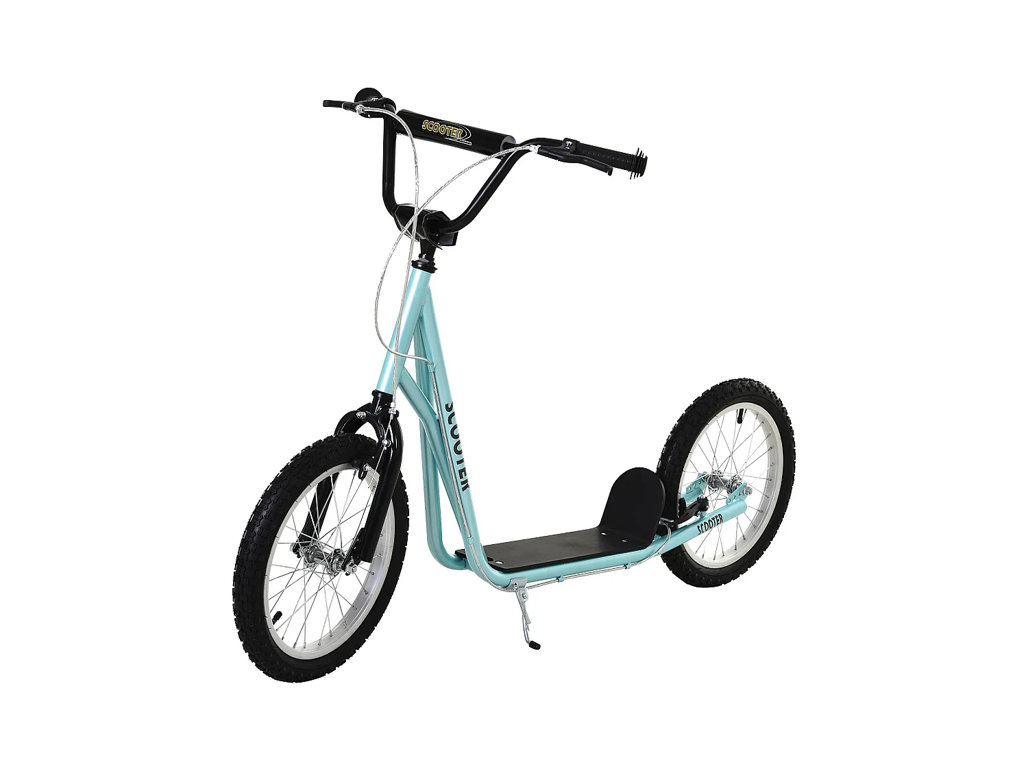 Trottinette patinette pour enfants à partir de 5 ans grands pneus guidon réglable poignée frein et béquille acier bleu