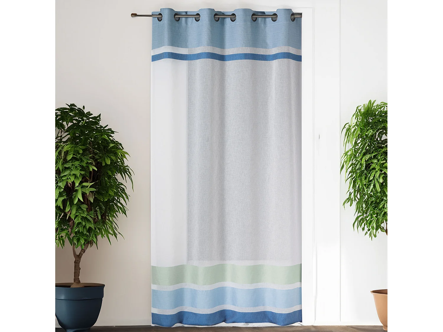 Visillo en estameña con paramento superior e inferior rayas