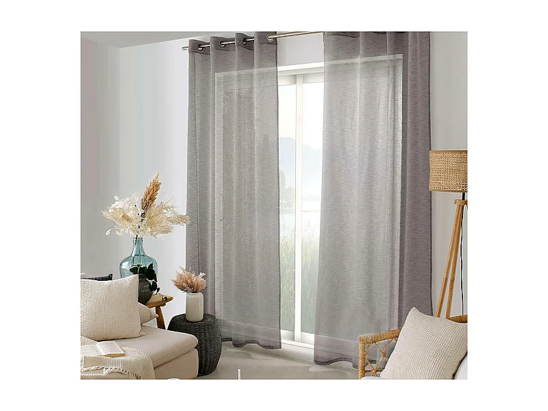 Rideau Voilage Effet Lin "Maya" 140x240cm Noir