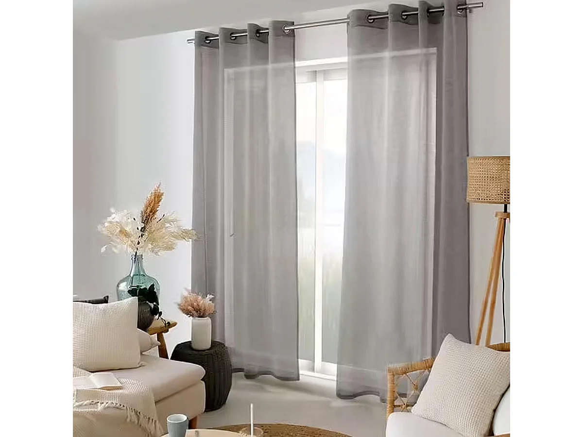 Rideau Voilage Effet Lin "Maya" 140x240cm Noir