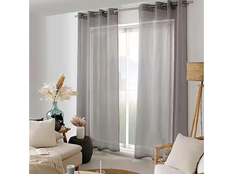 Rideau Voilage Effet Lin "Maya" 140x240cm Noir