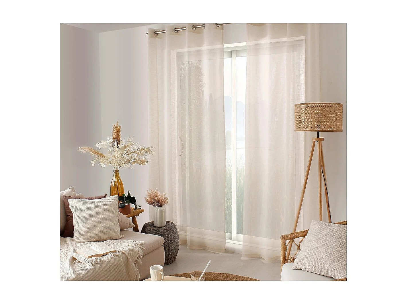 Rideau Voilage Effet Lin "Maya" 140x240cm Écru