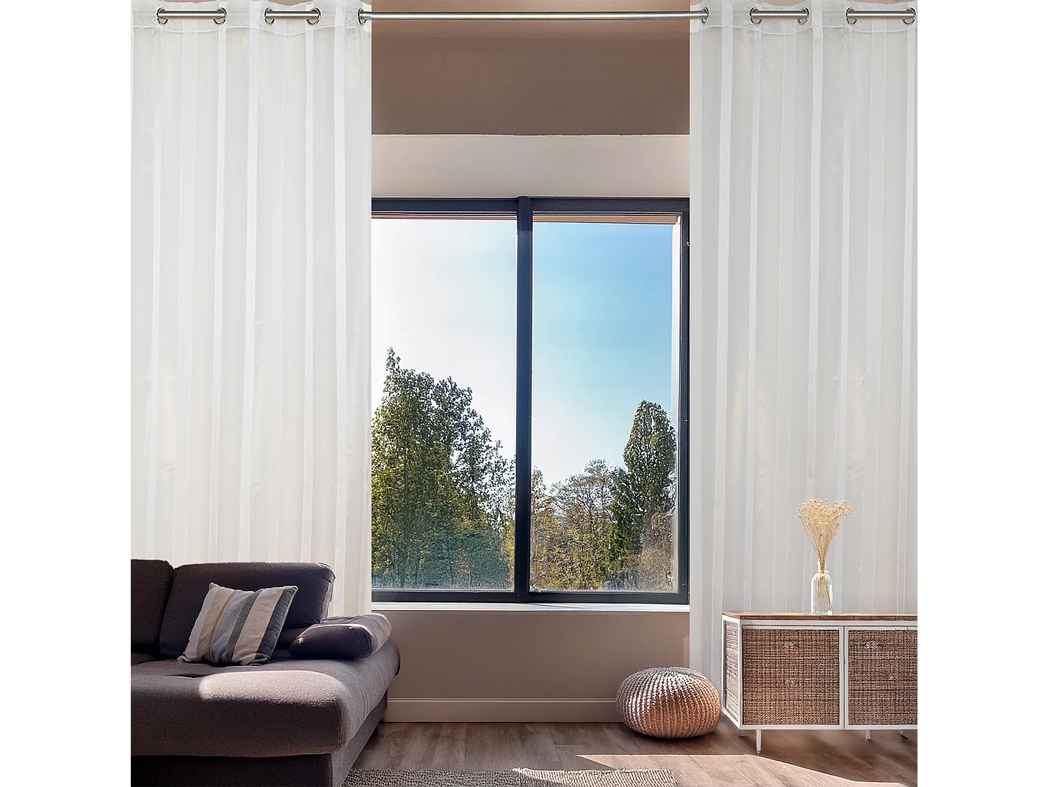 Voilage tamisant à rayures fantaisie