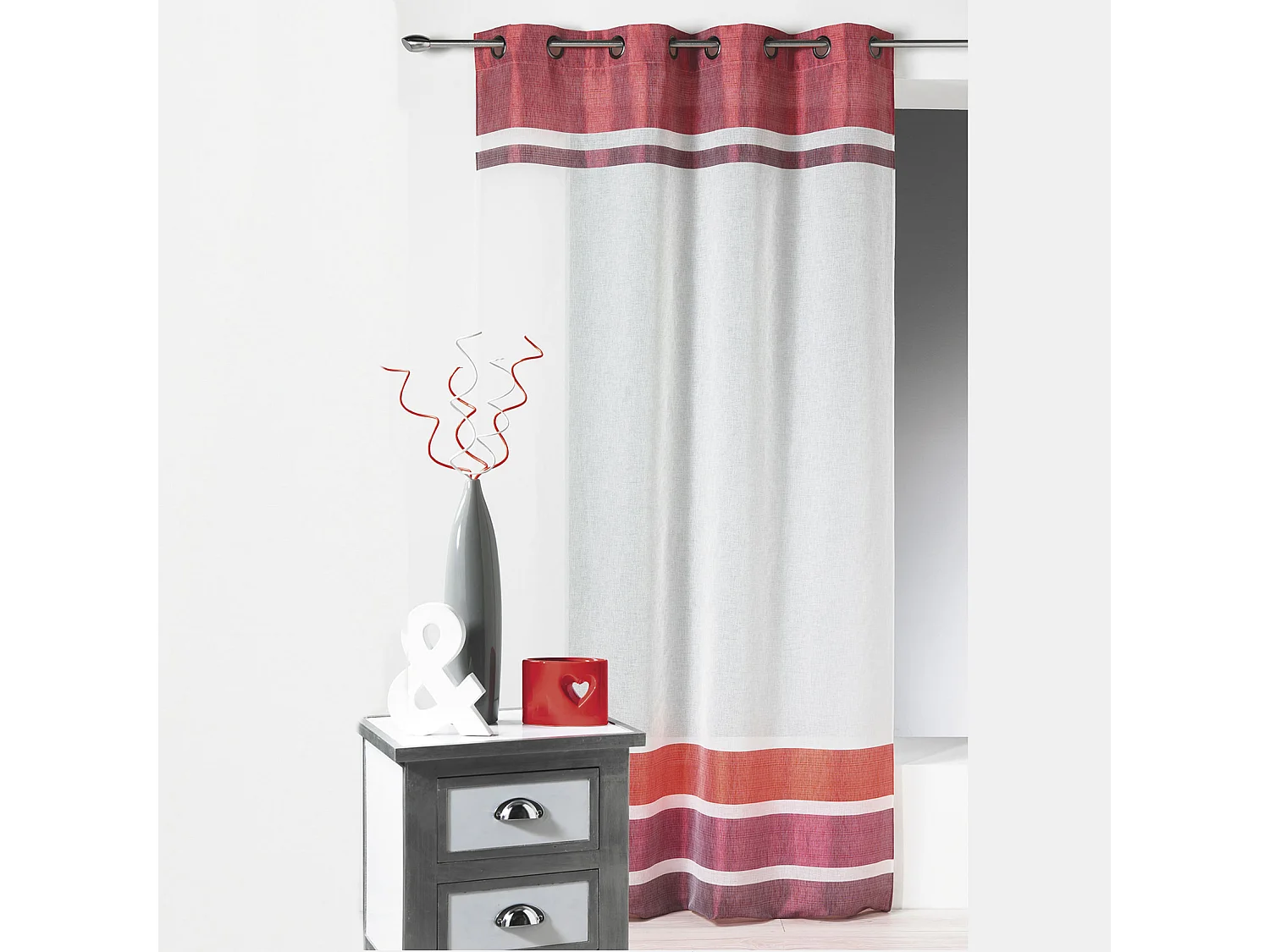 Visillo en estameña con paramento superior e inferior rayas