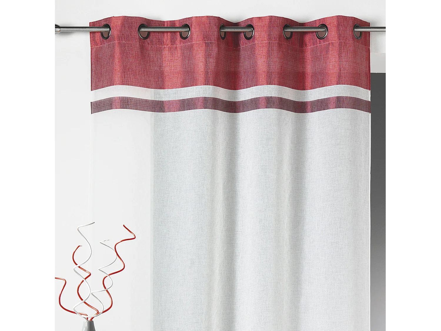 Visillo en estameña con paramento superior e inferior rayas