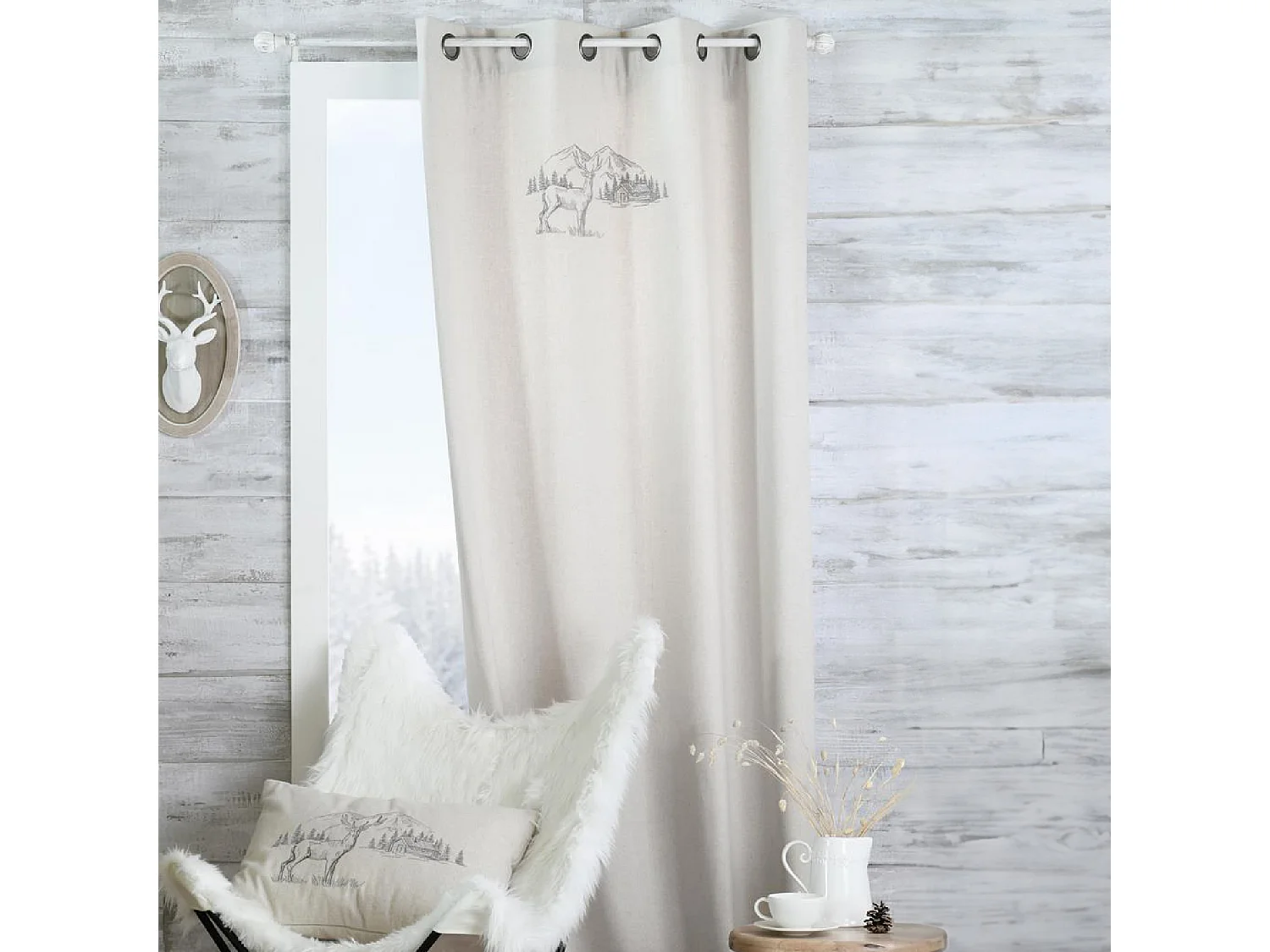 Cortina ciervo espíritu chalet efecto lana bordado 135 x 260 cm