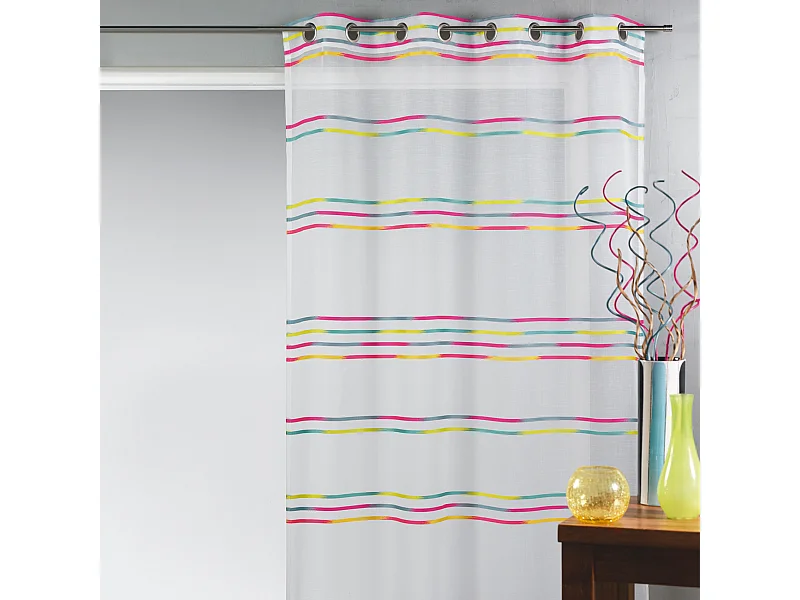 Voilage en étamine tissée de fines rayures horizontales