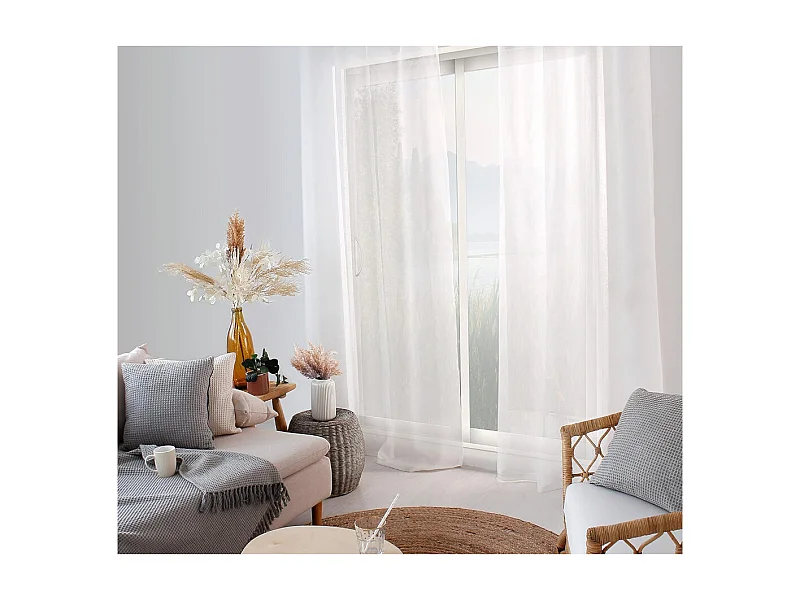 Rideau Voilage Effet Lin "Maya" 140x240cm Blanc