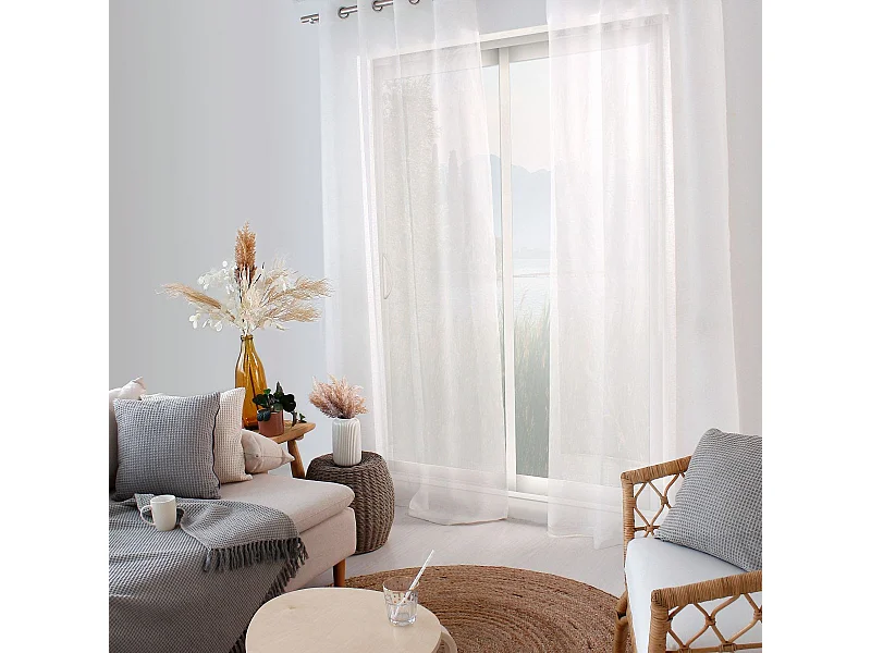Rideau Voilage Effet Lin "Maya" 140x240cm Blanc