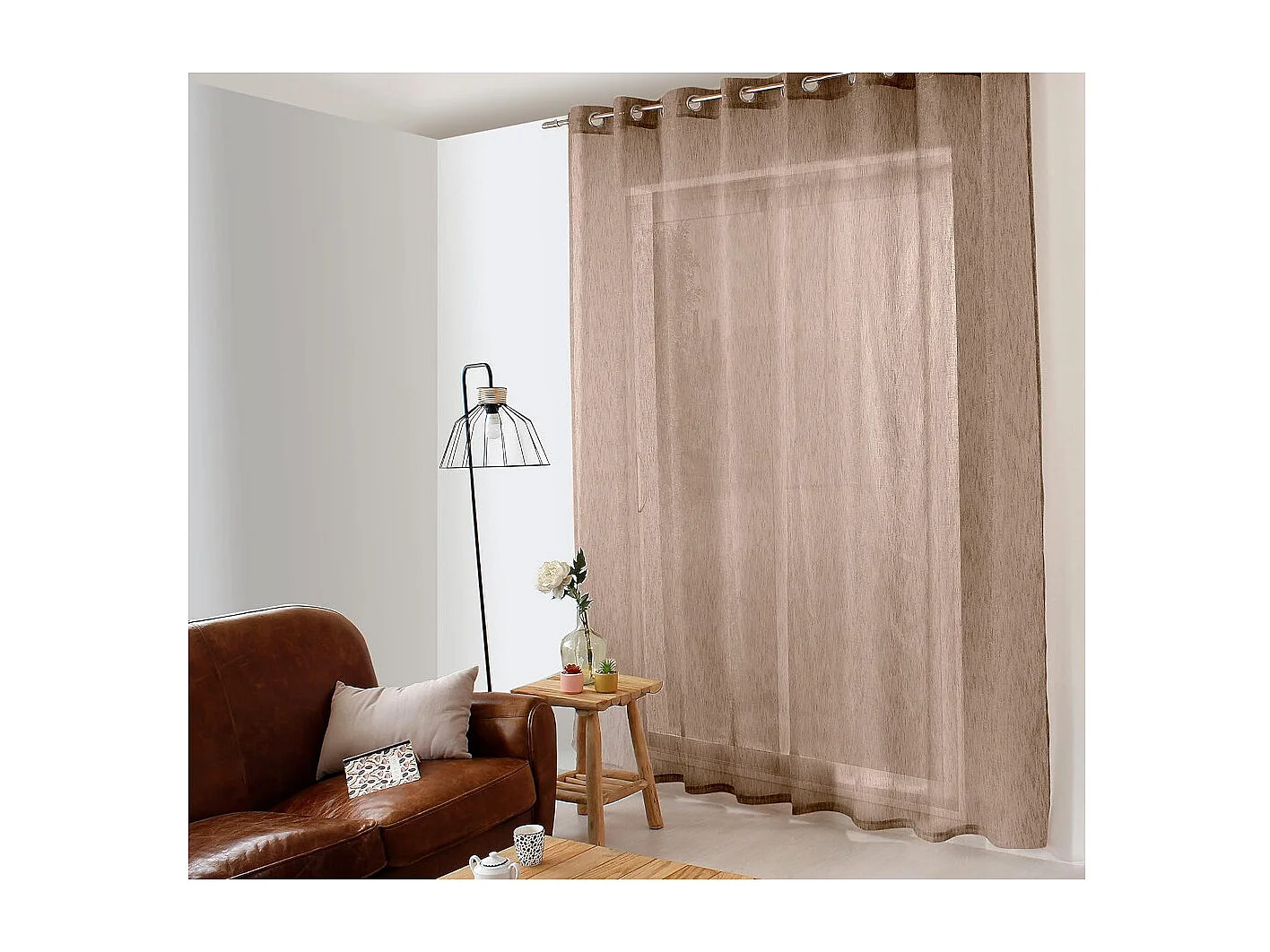 Rideau Voilage XXL Effet Lin "Maya" 300x240cm Vison